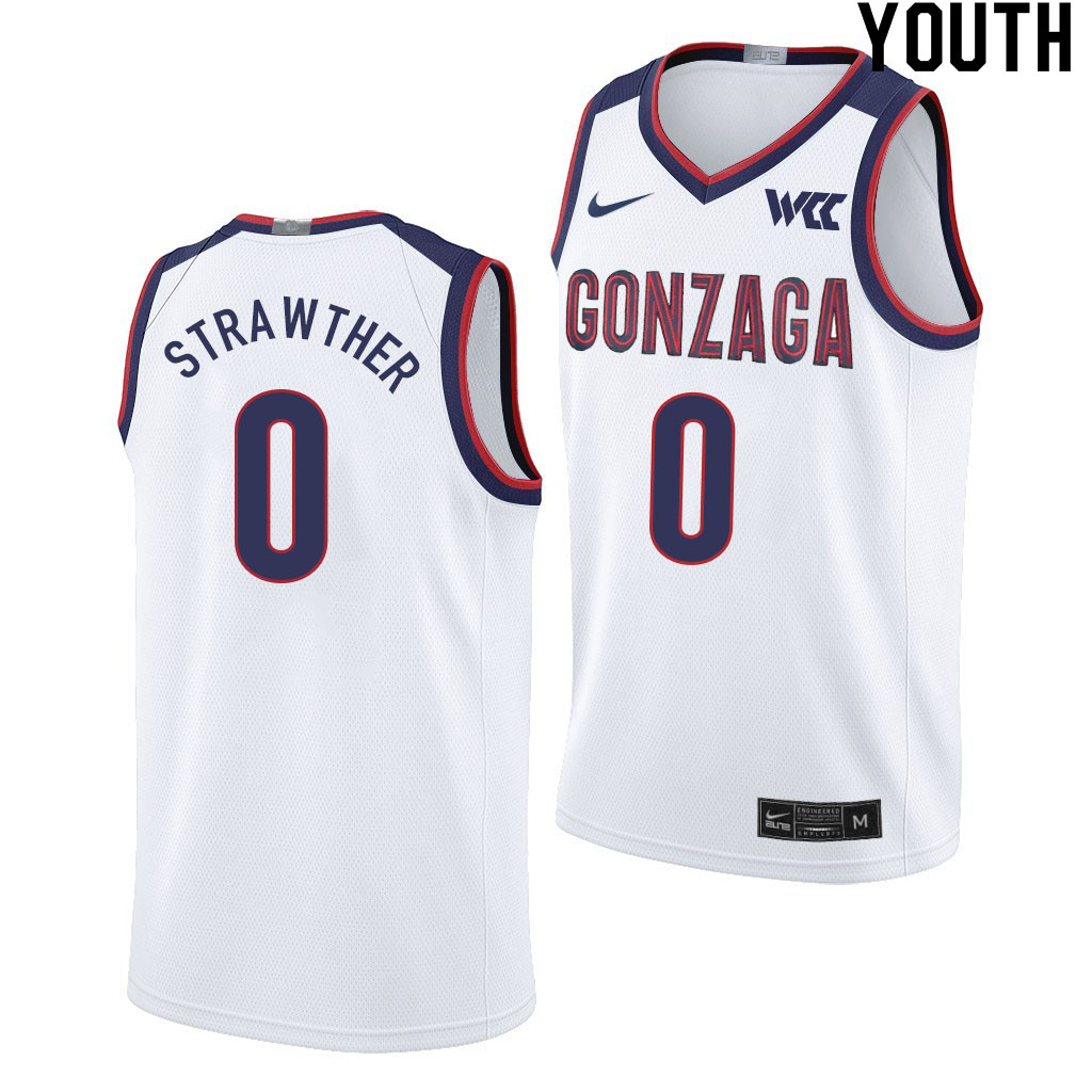 Youth #0 Julian Strawther Gonzaga Bulldogs College Basketball Jerseys Sale-White - Click Image to Close